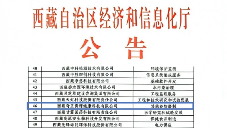 奇正青稞榮膺創(chuàng)新型中小企業(yè)認(rèn)證，引領(lǐng)青稞產(chǎn)業(yè)健康新潮流